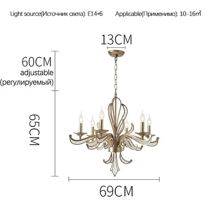 DecorBites™ French Candle Design Crystal Chandelier LED Pendant Lighting for Home Décor