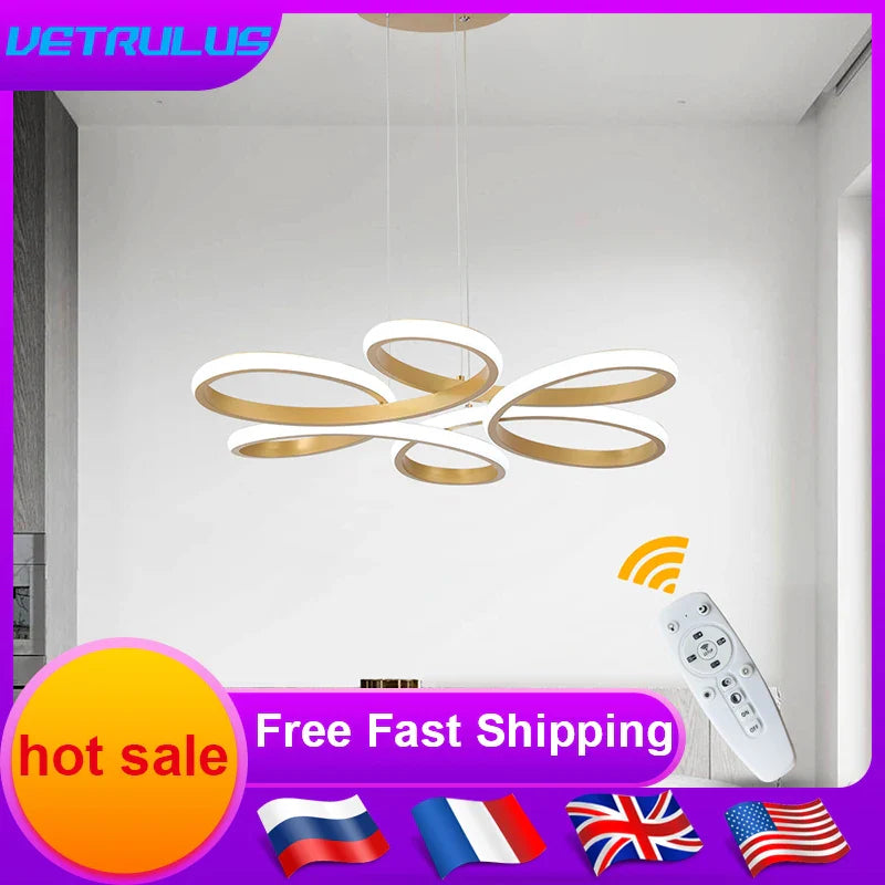 DecorBites™ Gold Flower Acrylic Pendant Chandelier - Modern LED Ceiling Light
