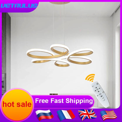 DecorBites™ Gold Flower Acrylic Pendant Chandelier - Modern LED Ceiling Light