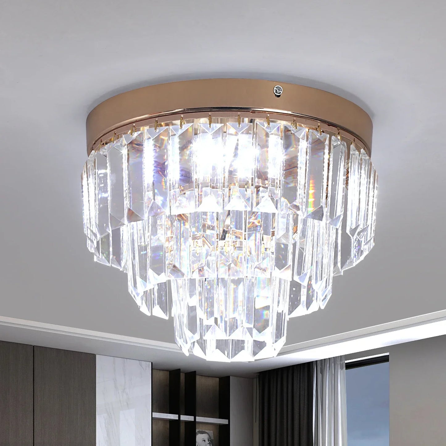 DecorBites™ Crystal LED Ceiling Chandelier for Kitchen Island, Living Room, Dining Room Lighting