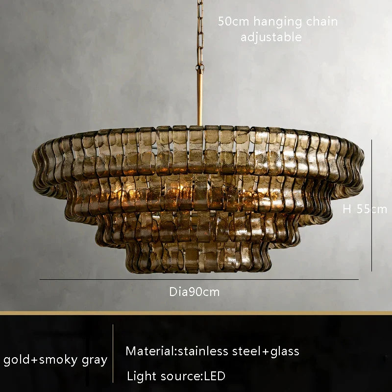 DecorBites™ Brown Glass Pendant Lights for Dining Table Chandelier, Oval Clear Round Suspension Lamp