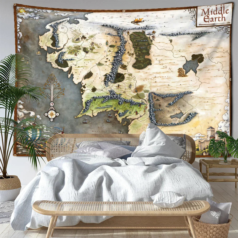 Decobites Mountain Forest Map Tapestry Wall Hanging - Boho Abstract Art for Home Decor