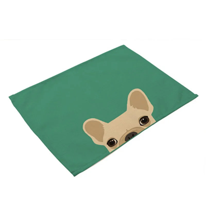 DecorBites™ Dog Cat Pattern Cotton Linen Dining Table Mats 32*42cm