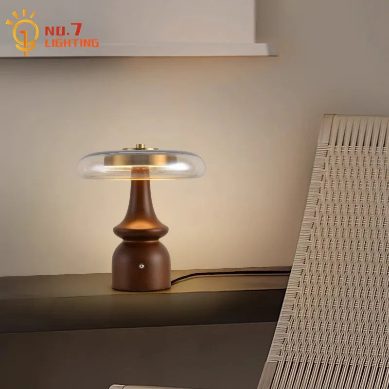 DecorBites™ Gold Lustre Wood Table Lamp LED - Luxe Retro Medieval Design