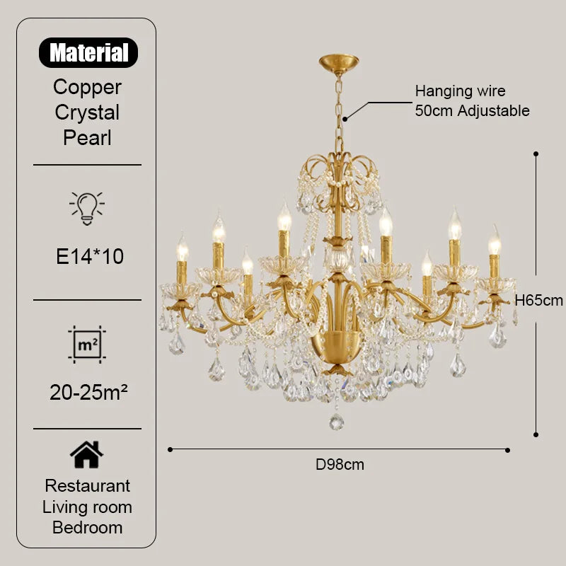 DecorBites™ Gold Brass Crystal Chandelier - Luxurious Candle Lights for Villa Living Room