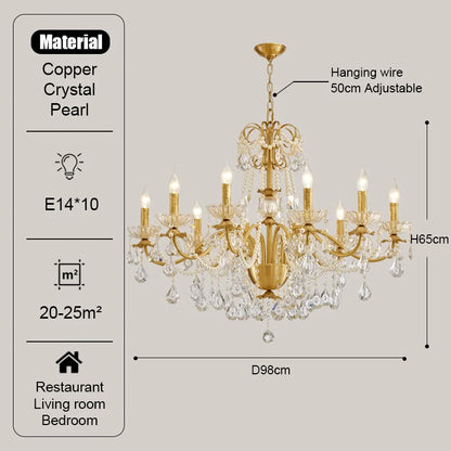 DecorBites™ Gold Brass Crystal Chandelier - Luxurious Candle Lights for Villa Living Room