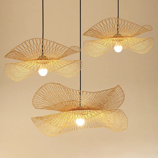 DecorBites™ Bamboo Chandelier: Handwoven Rattan Pendant Light for Kitchen, Bar, & Restaurant - LED E27