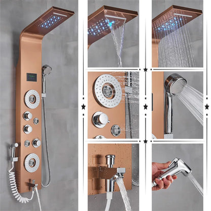 DecorBites™ LED Rainfall Shower Panel System Black/Brushed Finish