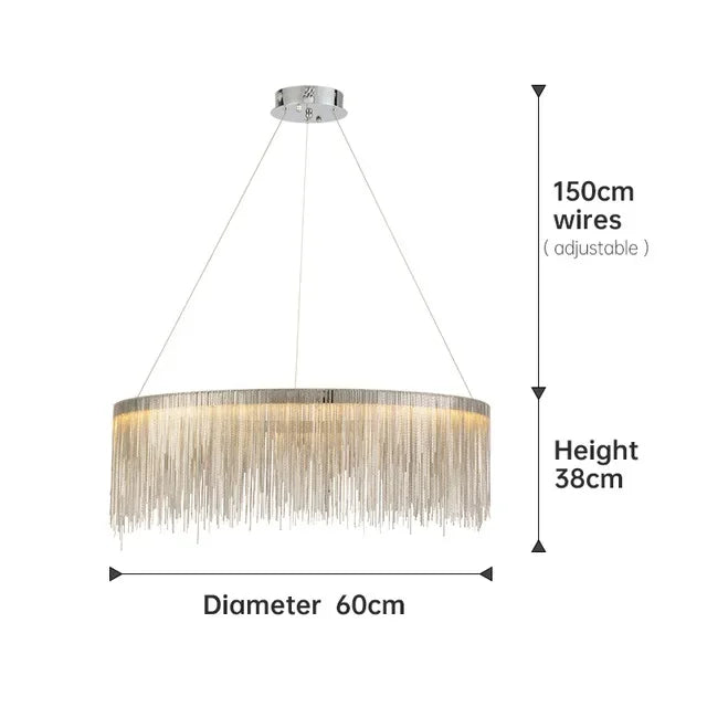 DecorBites™ LED Aluminum Tassel Chandelier: Modern Waterfall Pendant Light for Living Room, Hotel, Hall