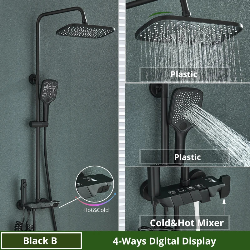 DecorBites™ Digital Rainfall Shower System Mixer Set 4-way Bathroom Faucets Kit