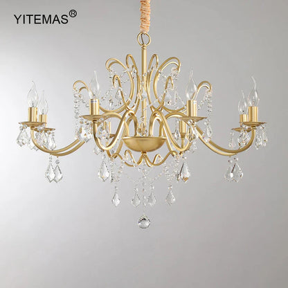 DecorBites™ Gold Crystal Chandelier with Lamp Shade for Elegant Living Room, Bedroom, and Kitchen