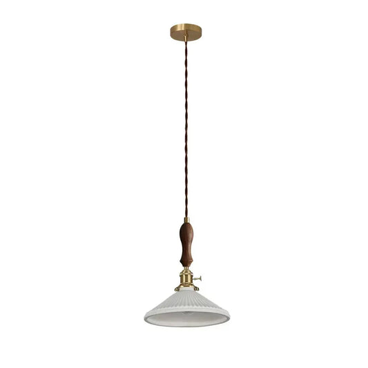 DecorBites™ Ceramic LED Pendant Lamp with Wood Handle for Bedroom, Living Room, Dining - Vintage Japanese Style