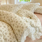 Decobites Floral Lace Ruffle Cotton Bedding Set with Quilt Cover, Duvet Cover, and Pillowcases