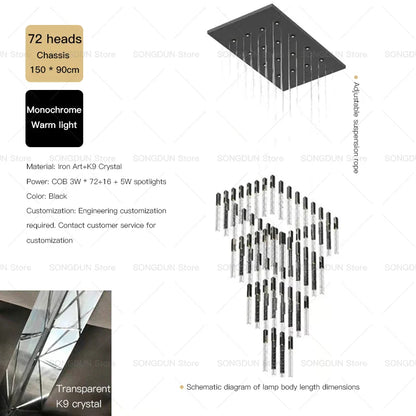 DecorBites™ Crystal Loft Chandelier for Duplex Living Room & Stairwell, Long Hanging Lighting