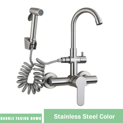 صنبور مطبخ فاخر مثبت على الحائط من DecorBites™ أسود SUS 304 مع بيديه قابل للتمديد