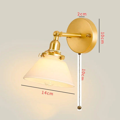 DecorBites™ Clear Glass LED Mirror Light Pull Chain Copper E14 Wall Lamp