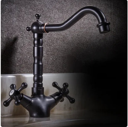 صنبور حوض دوار من النحاس البرونزي العتيق من DecorBites™ مع مقبضين