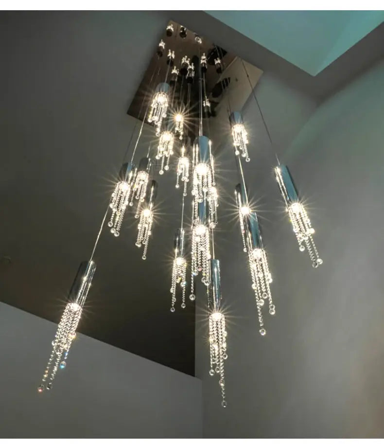DecorBites™ Luxury Chrome Crystal LED Chandelier for Staircase