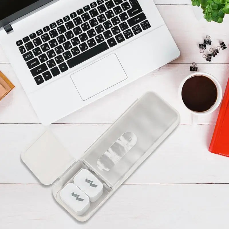 Caja de cables DecorBites™: Organizador de escritorio para cargador, cable y teléfono | Almacenamiento con tapa