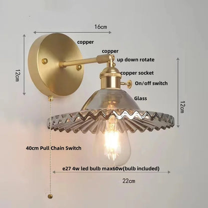 Decorbites™ Grüne Glas-LED-Wandleuchten mit Zugschalter - Vintage-Kupfer-Wandleuchte