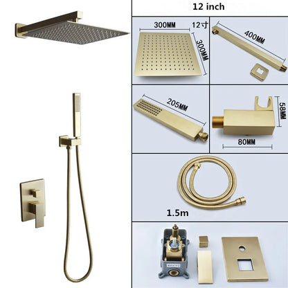 DecorBites™ Brushed Gold In-Wall Shower Set with Rainfall Shower Head 8-12"