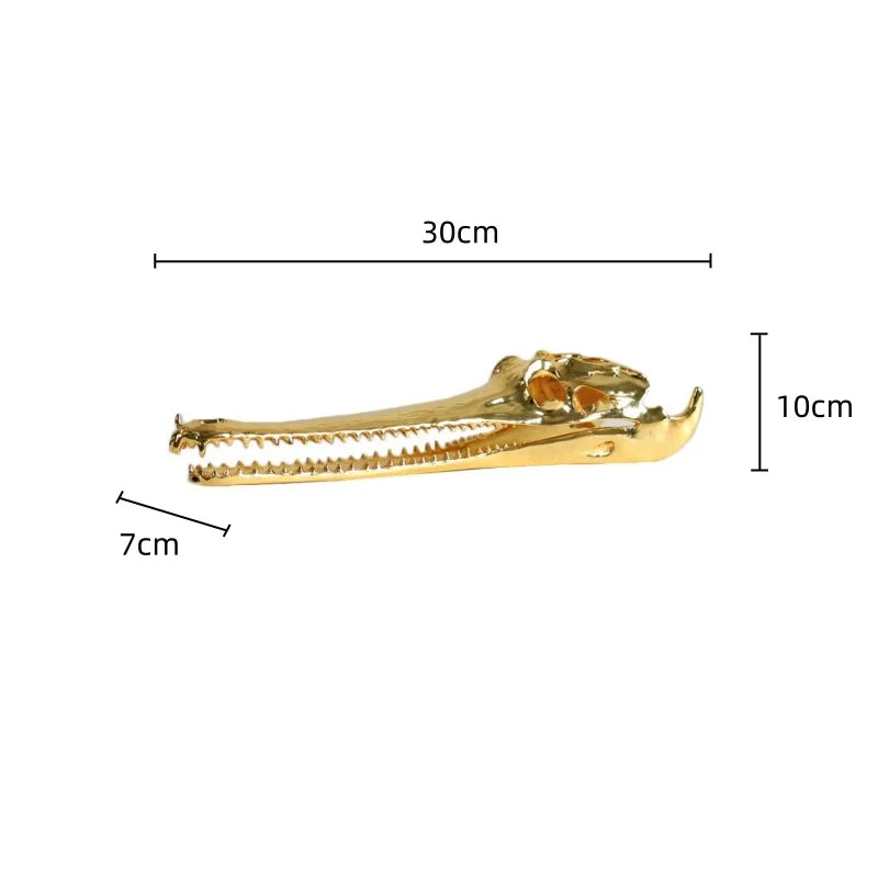 Escultura de resina de calavera de cocodrilo dorado Decorbites™ para decoración del hogar