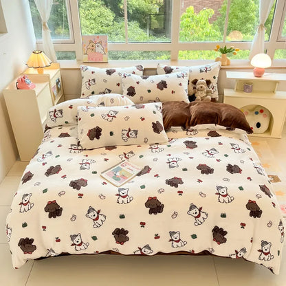 DecorBites™ Cartoon Print Milk Velvet Bedding Set: Cozy, Skin-Friendly Winter Bedclothes