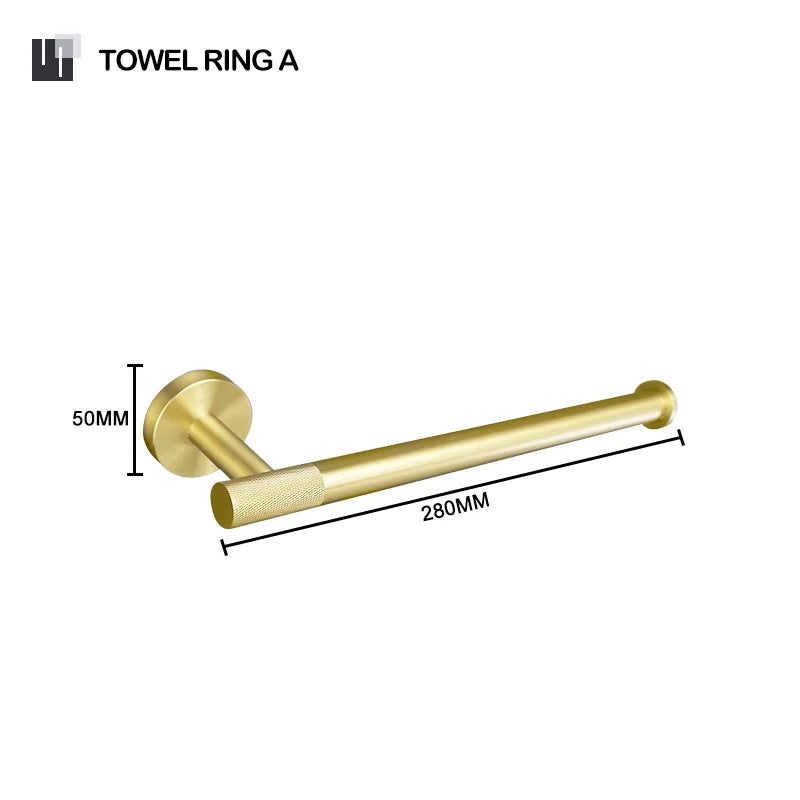 DecorBites™ Brushed Gold Bathroom Set: Towel Bar, Toilet Paper Holder, Hook - Wall Mount Kit