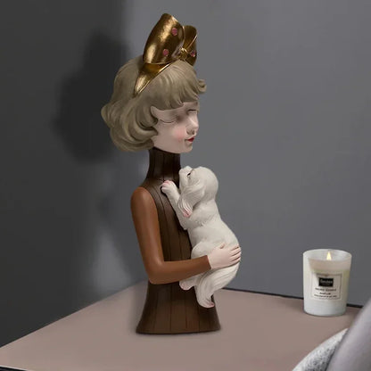 DecorBites™ Bowknot Cat Girl Statue: Cute Home Decor for Living Room, Bedroom, Desktop