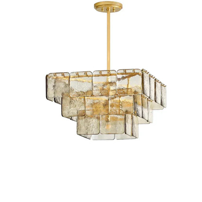 DecorBites™ Gold Glass Chandelier Luxe Living Room Lighting Fixture Luxurious Hanging Lamp