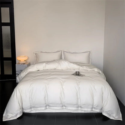 DecorBites™ 1200TC Embroidered Egyptian Cotton Bedding Set - 4pcs King Queen Solid Sheets