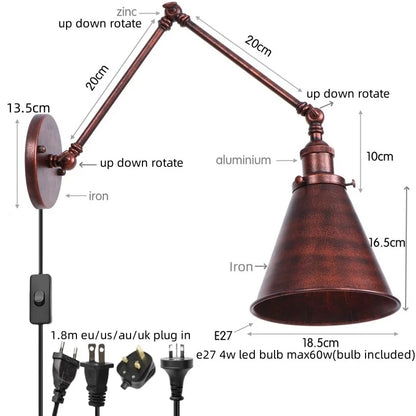 Lámpara de pared LED DecorBites™ de brazo largo con interruptor de cadena para baño de hotel o hogar