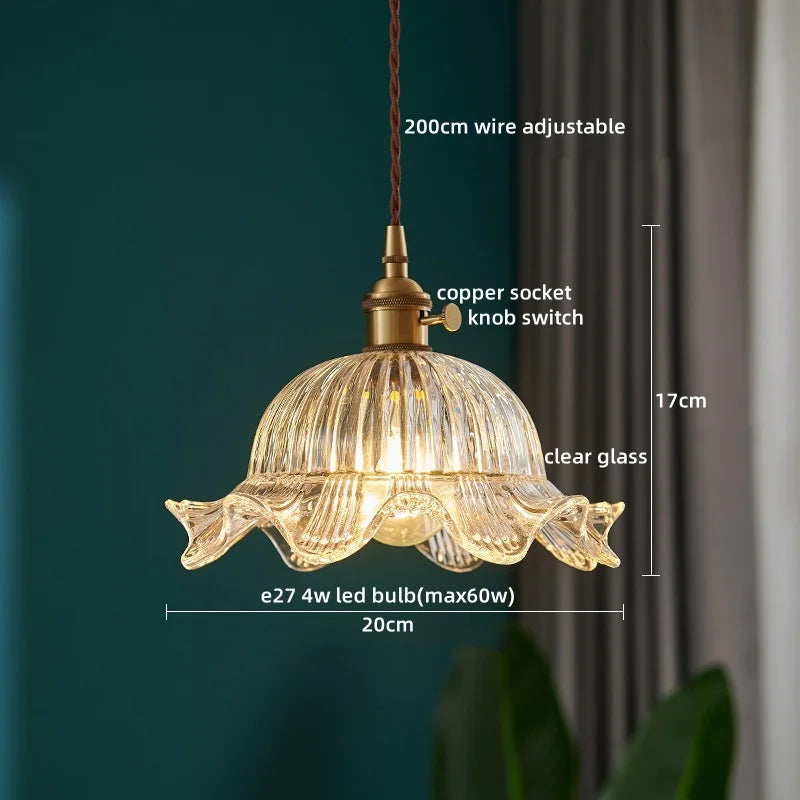 DecorBites™ Japanese Style LED Pendant Lamp Copper Glass Hanging Light Fixtures