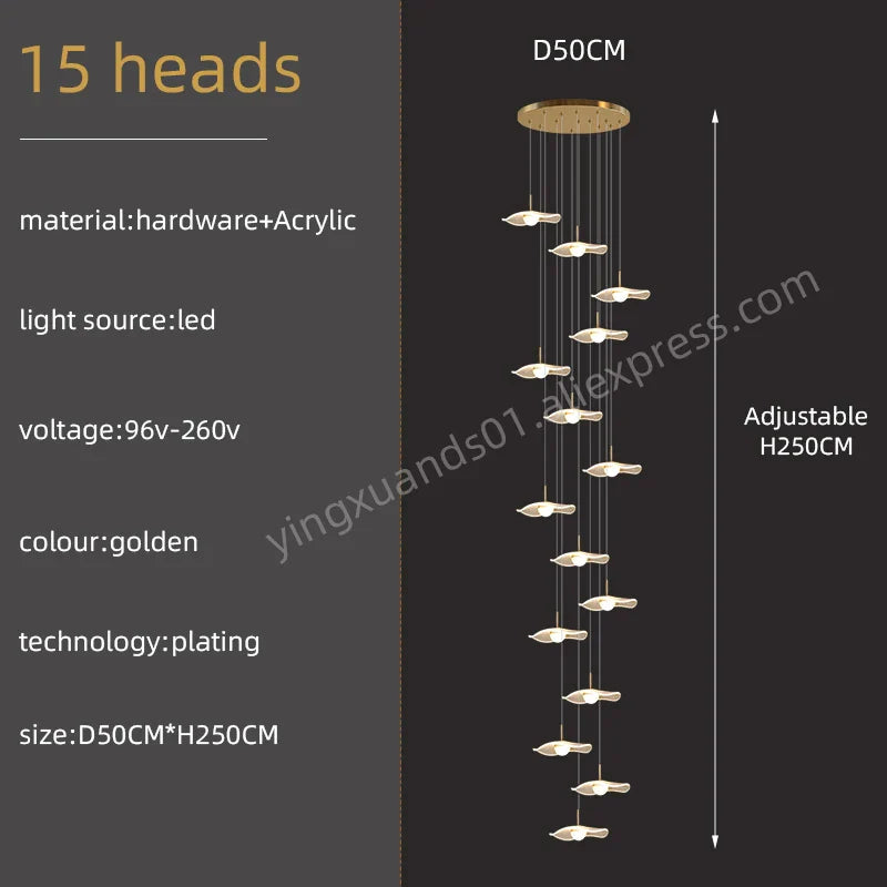 DecorBites™ Gold Acrylic Chandeliers LED Pendant Lamp Modern Staircase Living Room Lighting