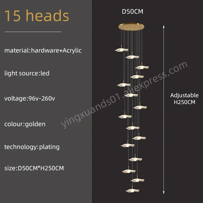 DecorBites™ Gold Acrylic Chandeliers LED Pendant Lamp Modern Staircase Living Room Lighting