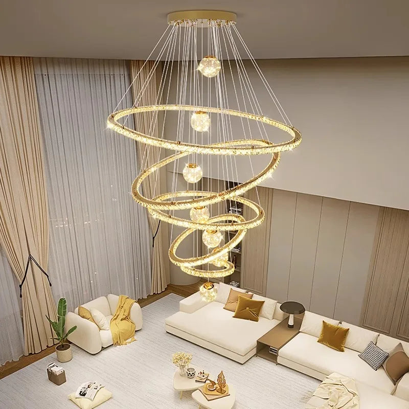 DecorBites™ Crystal Chandelier Stair Pendant Lamp Living Room Pendant Lights Interior Lighting