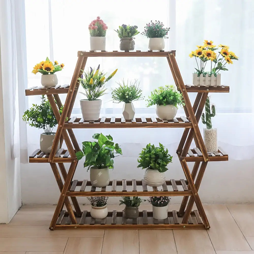 DecorBites™ Large Wood Flower Rack Plant Stand
