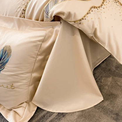 DecorBites™ Cotton Embroidery Bed Linens Set: Full-Queen-King Size, Sheet, Duvet Cover, Pillowcase