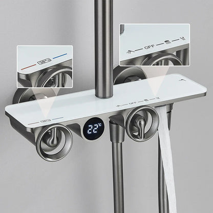 Juego de grifería termostática digital para ducha DecorBites™ gris con sistema de lluvia