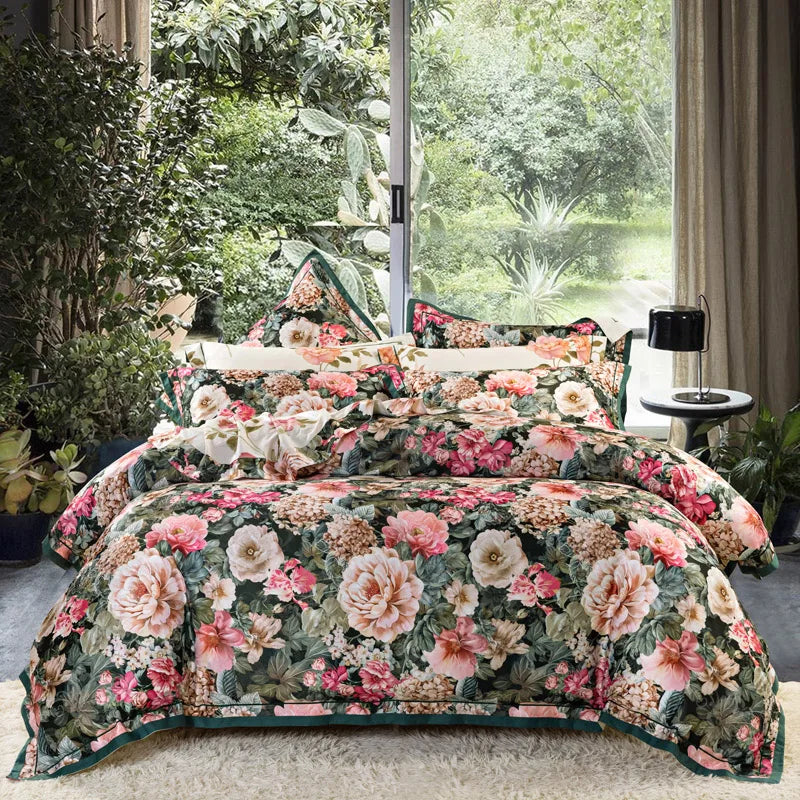 Decobites Vintage Floral Jacquard Cotton Wedding Bedding Set with Duvet Cover, Sheet, Pillowcases