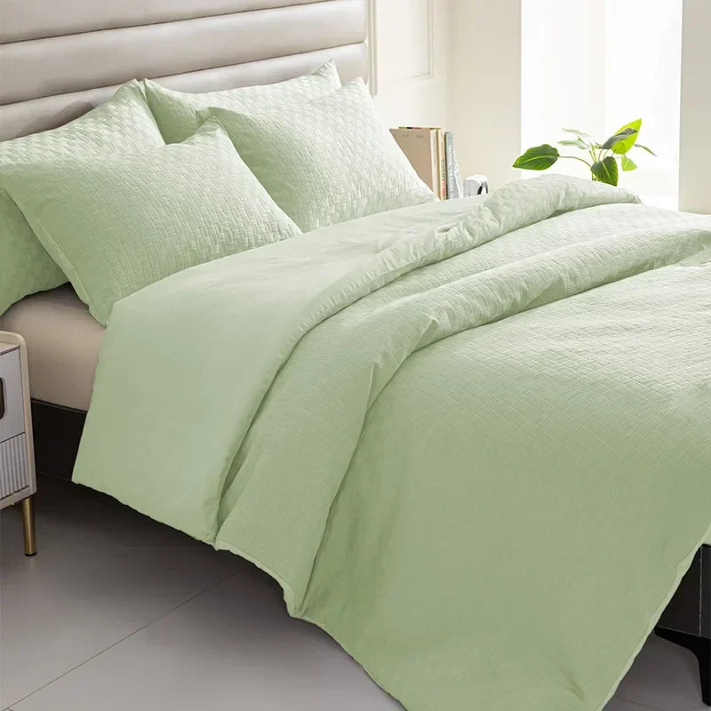 Decobites Waffle Grid Queen Duvet Set: Soft, Breathable, Durable Comforter with Pillowcase - Spring/Autumn