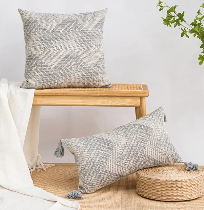 DecorBites™ Boho Loop Tufte Embroidered Cushion Cover Moroccan Geometric Decor Pillow