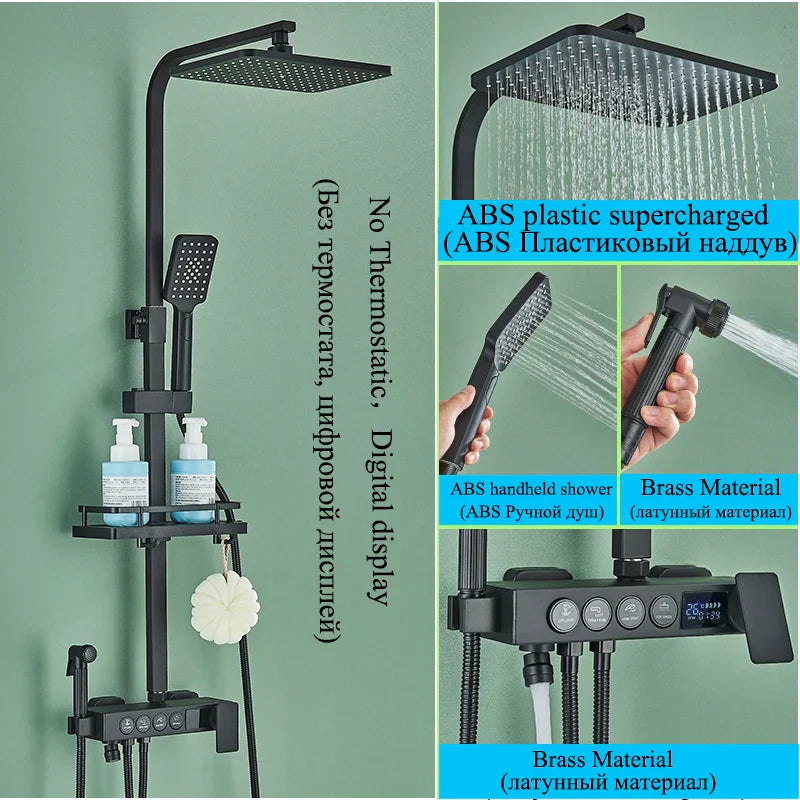 DecorBites™ Digital Display Thermostatic Shower Faucet Set Rainfall Shower Mixer
