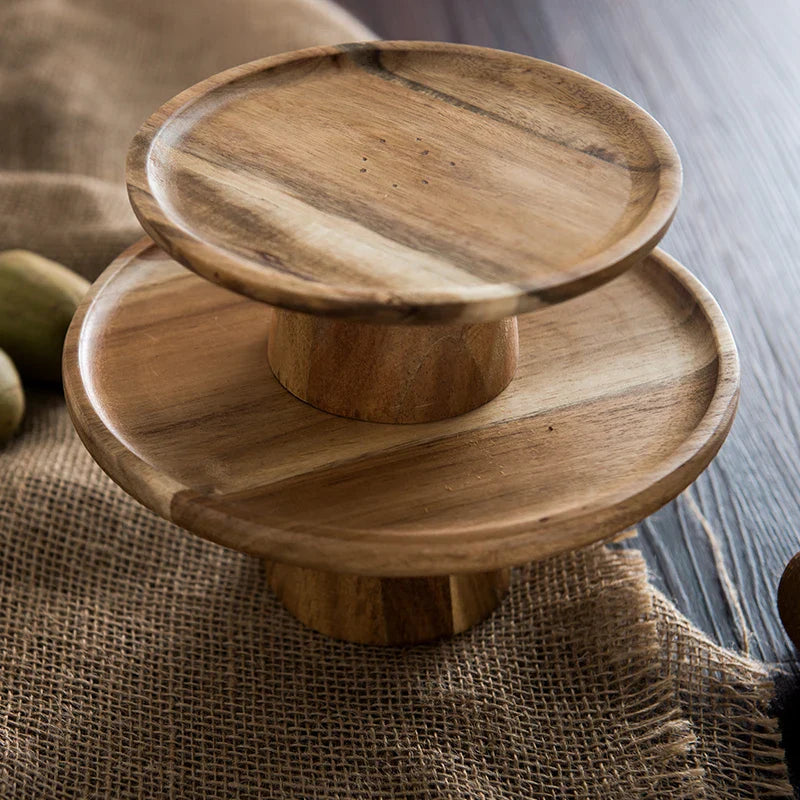 DecorBites™ Elevated Wooden Cake Plate | Stylish and Functional Food Serving Trays