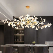 Lámpara de Araña de Ramas Doradas Decorbites™ con Hojas de Porcelana Luces Colgantes
