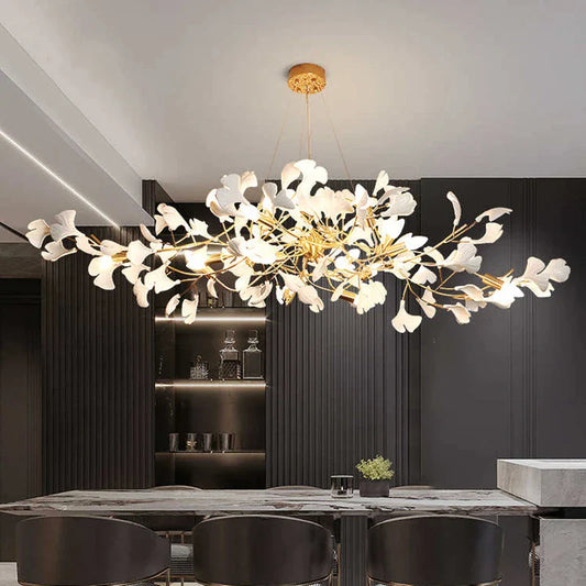 DecorBites™ Gold Branches Chandelier Porcelain Leaves Pendant Lights