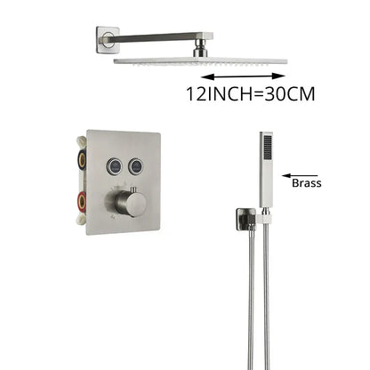 DecorBites™ Brushed Nickel Thermostatic Shower Faucet Set for Wall Mount Bathroom with Rainfall Shower Head