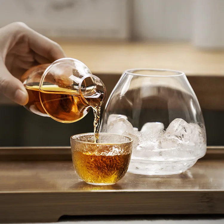 DecorBites™ Japanese Style Glass Wine Bottle & Cup Set with Wine Warmer