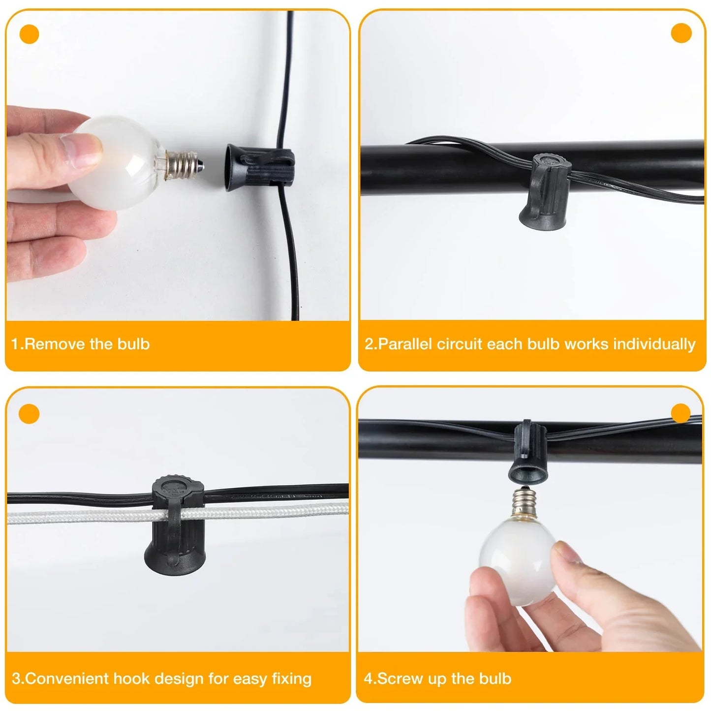 DecorBites™ LED Globe String Lights with E12 Base for Outdoor Patio Garland