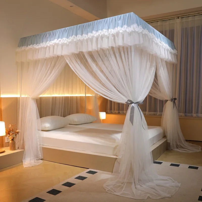 DecorBites™ Korean Princess Square Top Canopy with Color Blocking Pleats & Bracket